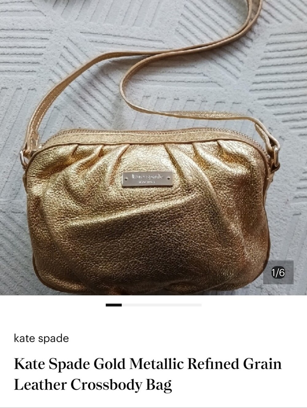 Kate Spade Gold Metallic Refined Grain Leather Crossbody Bag